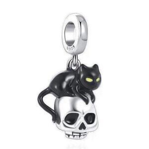 Halloween Charm, Skull Cat Charm, S925 Sterling Silver, Skull Jewelry